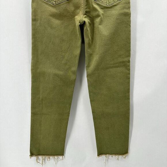 Re/Done 70s High Rise Stove Pipe Jeans Size 25 Green Ankle Straight Raw Hem Prep - Picture 6 of 12